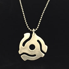 Load image into Gallery viewer, Unisex Brushed Metal Silver Tone 45rpm Record Adapter pendant necklace 
